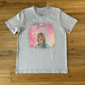Taylor Swift Women's L Lover Album Graphic Tee Shirt Blue Cotton Genuine Merch